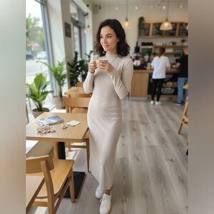 Zara Cream Long Sleeve Maxi Dress